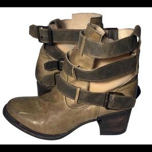 Freebird Rolling Buckle Brown Khaki Leather Western Riding Boots Size 6